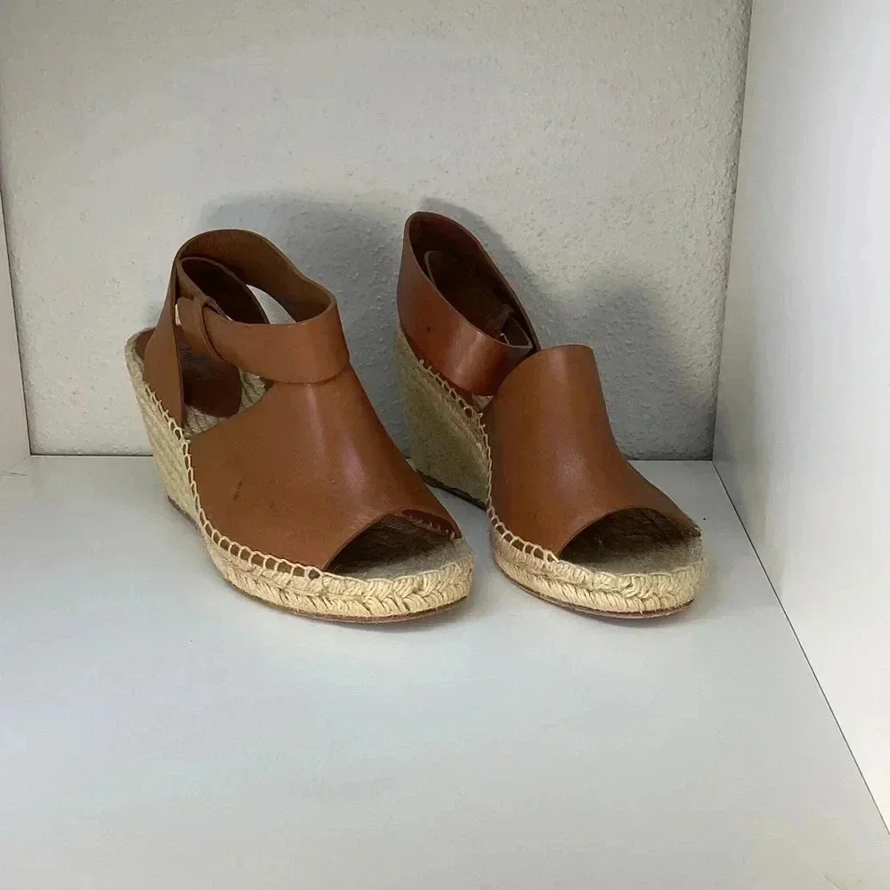 Celine Tan Leather Espadrille Sandals